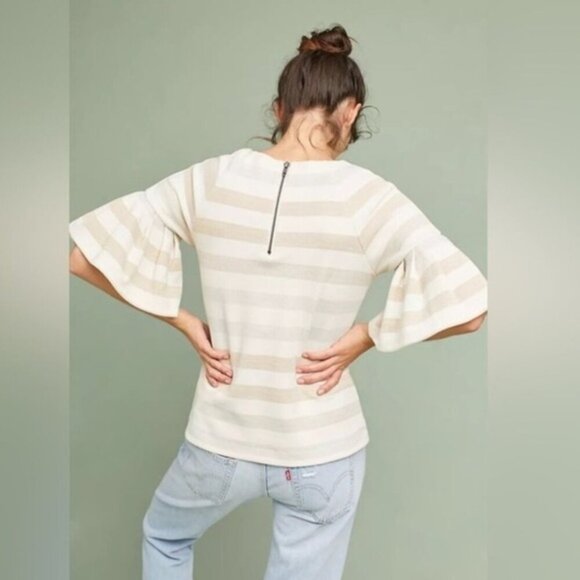 Maeve Helsa Metallic Striped Ruffle Sleeve top medium - Picture 3 of 13